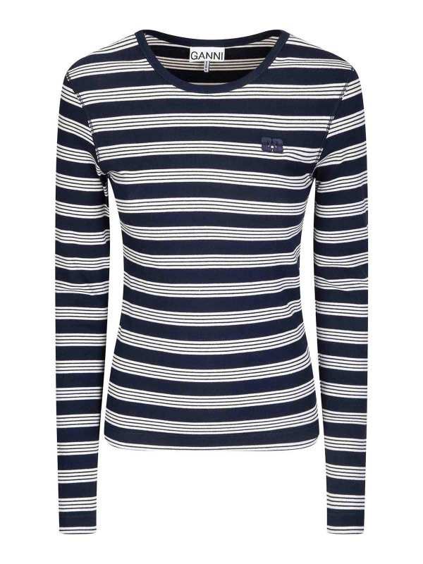 GANNI: t-shirts - Soft Cotton Stripe Rib Longsleeve