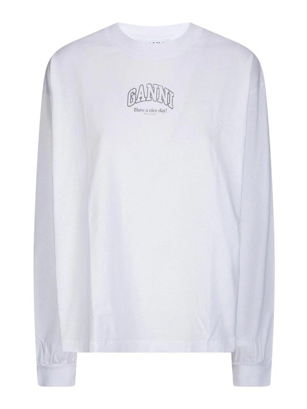GANNI: Camisetas - Camiseta - Blanco
