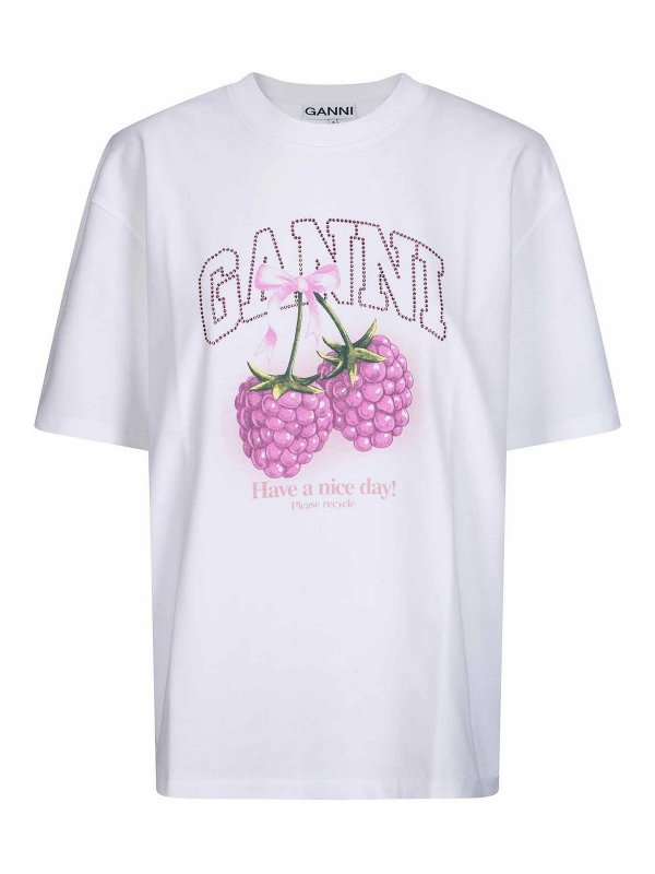 GANNI: Camisetas - Camiseta - Blanco