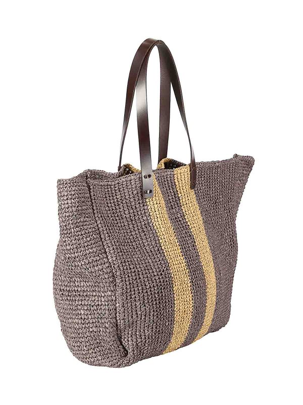 P.A.R.O.S.H.: totes bags online - Borsa Raffia C/Manici Pelle