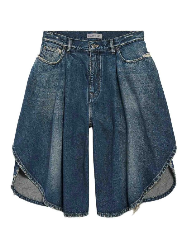BALENCIAGA: Trousers Shorts - Dark Ocean Denim Tulip Shorts