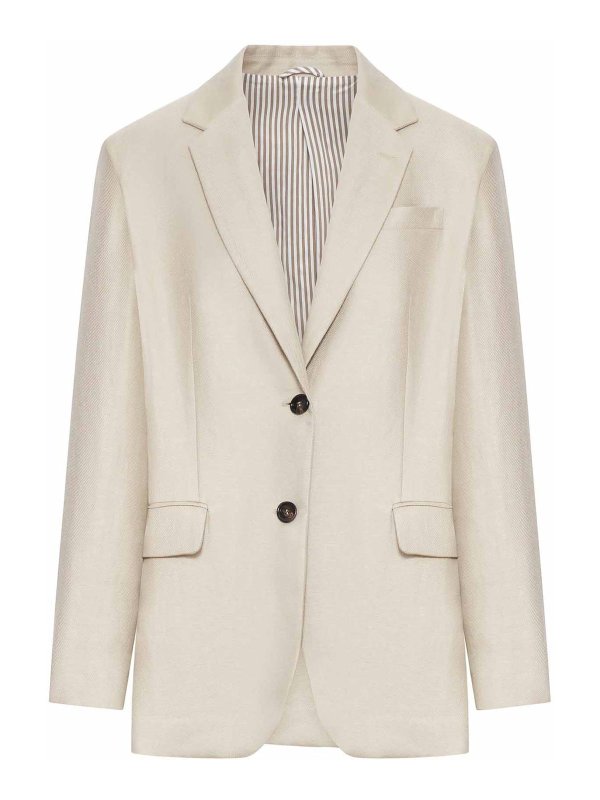 BRUNELLO CUCINELLI: blazers - Single-Breasted Tailored Linen Jacket