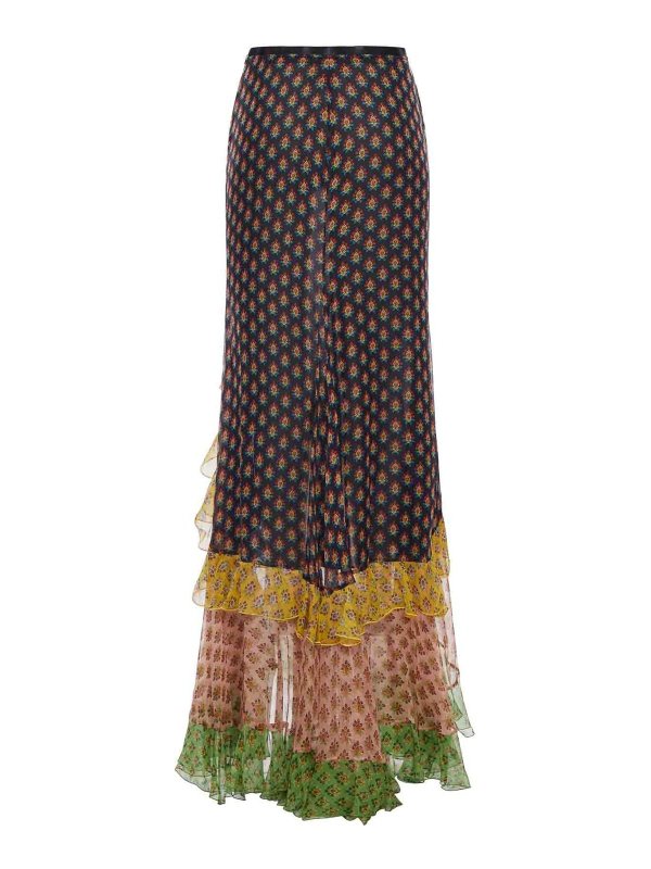 ETRO: gonne al ginocchio  e longuette online - Gonna Lunga In Seta Patchwork Con Volant