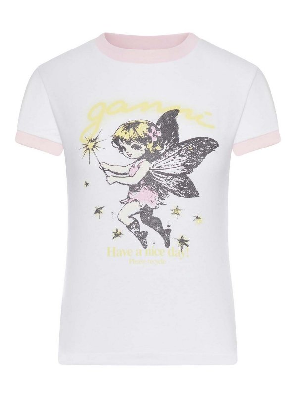 GANNI: t-shirts - Cotton T-Shirt With Fairy Graphic Print