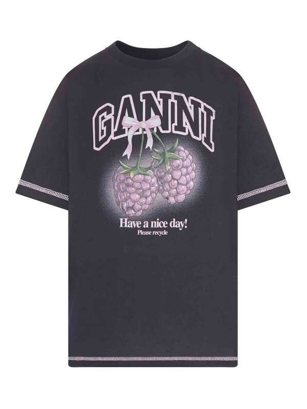 GANNI: t-shirts - T-Shirt With Logo And Graphic Print