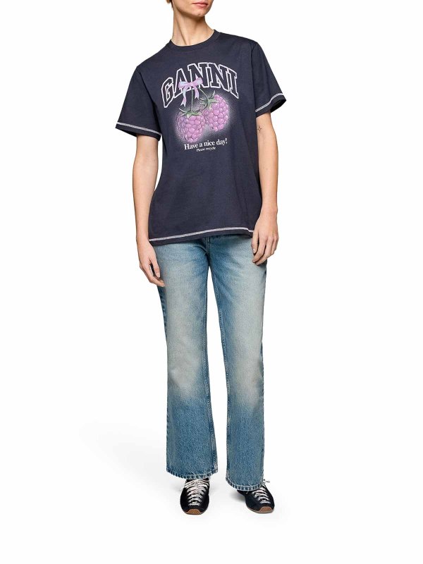 GANNI: t-shirts online - T-Shirt With Logo And Graphic Print