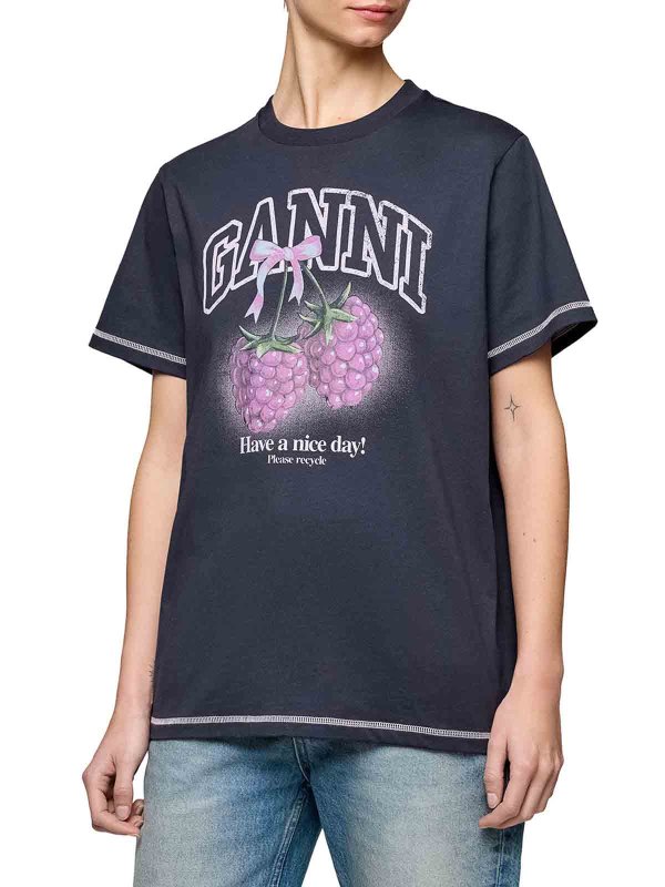 The Best Shops GANNI: t-shirts - T-Shirt With Logo And Graphic Print