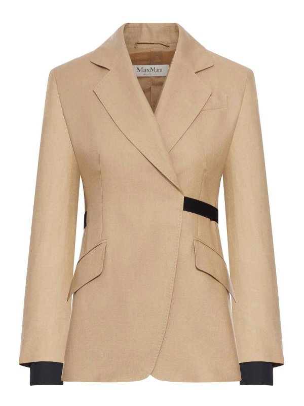 Max Mara: blazers - Double-Breasted Blazer In Pure Linen Natt