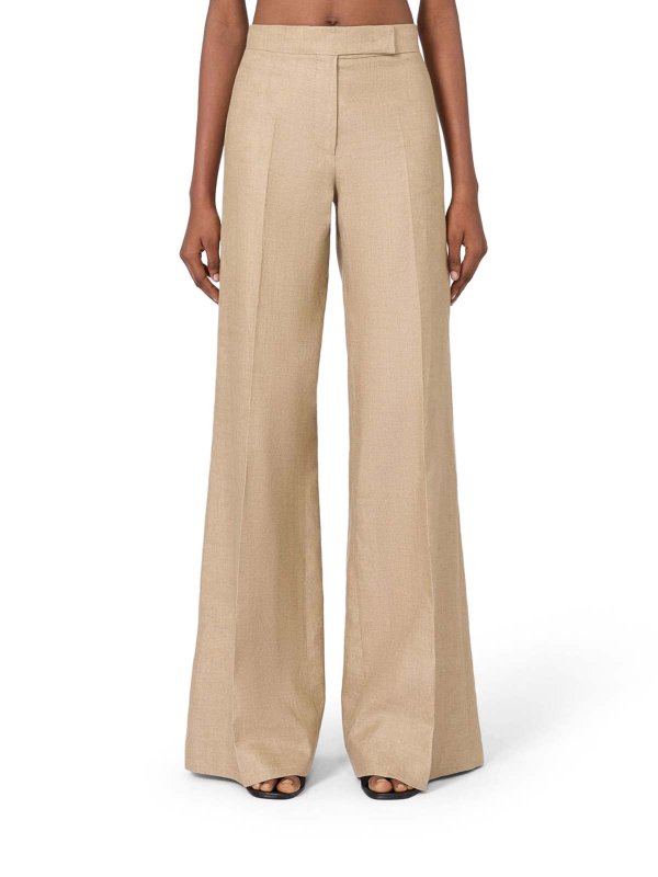 The Best Shops Max Mara: casual trousers - Regular Fit Trousers In Linen Natt