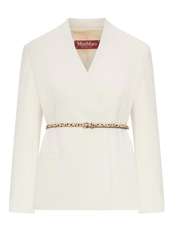 Max Mara: blazers - Double-Breasted Cady Jacket With Belt