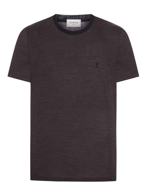 SAINT LAURENT: t-shirts - Cassandre T-Shirt In Striped Wool