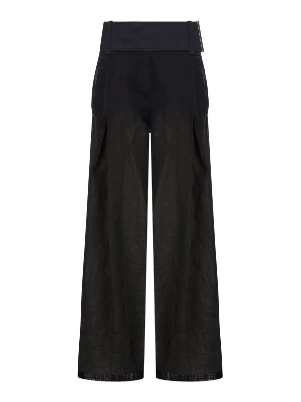 SPORTMAX: casual trousers - Wide-Leg Trousers In Organza Cotton Voile