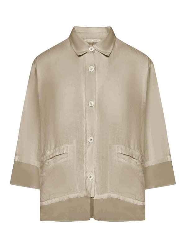 TRANSIT: shirts - 3/4 Sleeve Linen Shirt With Georgette Inserts