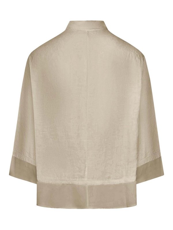 TRANSIT: shirts online - 3/4 Sleeve Linen Shirt With Georgette Inserts