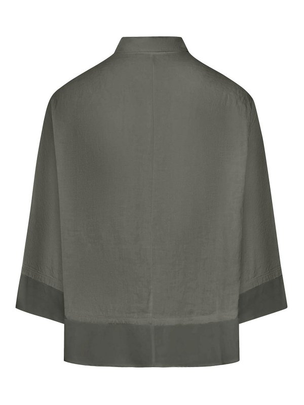 TRANSIT: shirts online - 3/4 Sleeve Linen Shirt With Georgette Inserts