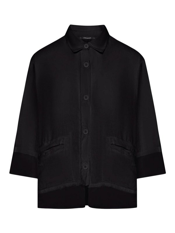 TRANSIT: shirts - 3/4 Sleeve Linen Shirt With Georgette Inserts