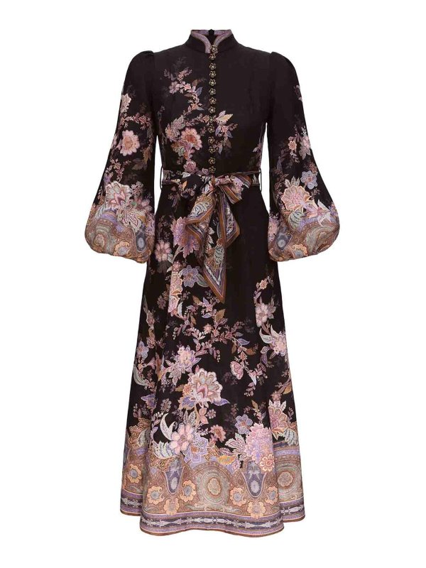 ZIMMERMANN: knee length dresses - Midi Linen Dress With Buttons