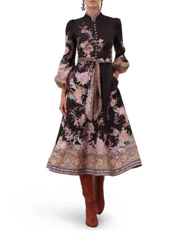 ZIMMERMANN: knee length dresses online - Midi Linen Dress With Buttons