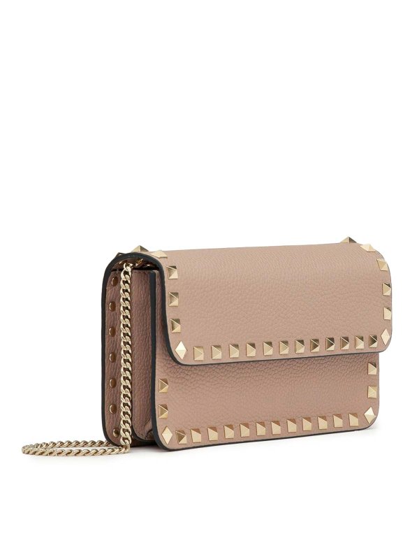 VALENTINO GARAVANI: clutches online - Rockstud Chain Pouch In Garnet Calfskin
