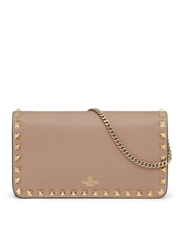 The Best Shops VALENTINO GARAVANI: clutches - Rockstud Chain Pouch In Garnet Calfskin