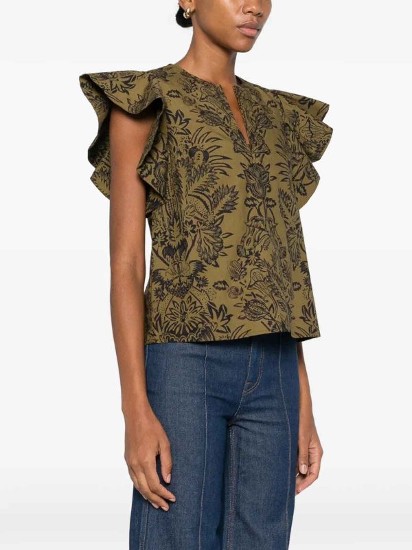 ULLA JOHNSON: Tops & Tank tops online - Severine Flutter  Sleeve Top
