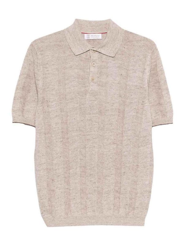 BRUNELLO CUCINELLI: polo shirts - Polo shirt with ribbed buttons