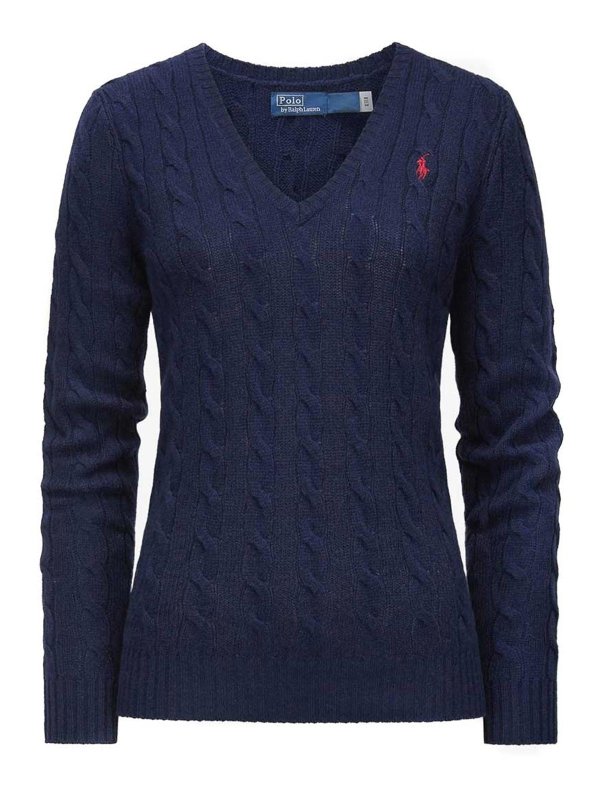 POLO RALPH LAUREN: Strickpullover mit V-Ausschnitt - V-Pullover - Dunkelblau