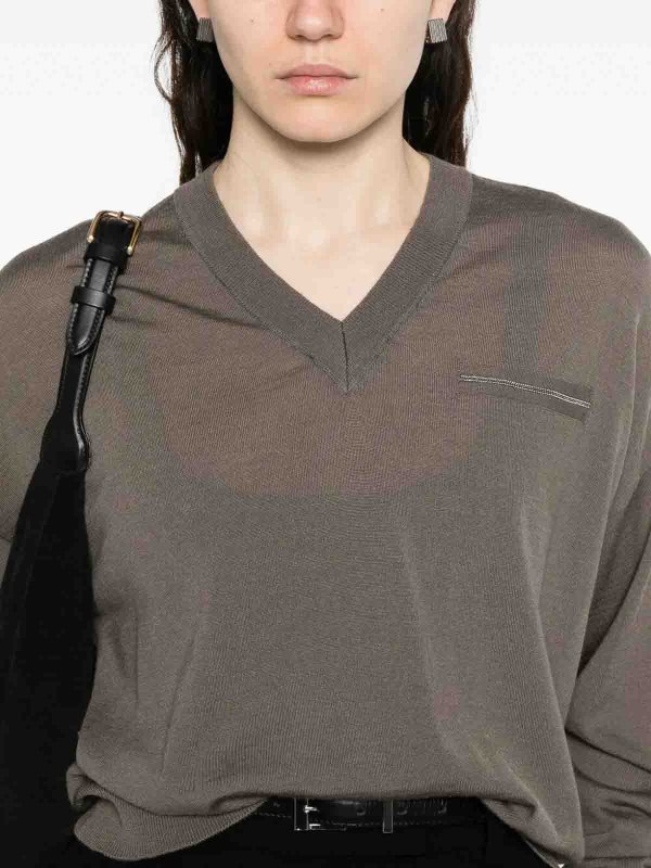 The Best Shops PESERICO: Strickpullover mit Rundhalsausschnitt - Rundhalspullover - Braun