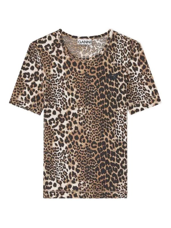 GANNI: Camisetas - Camiseta - Marrón