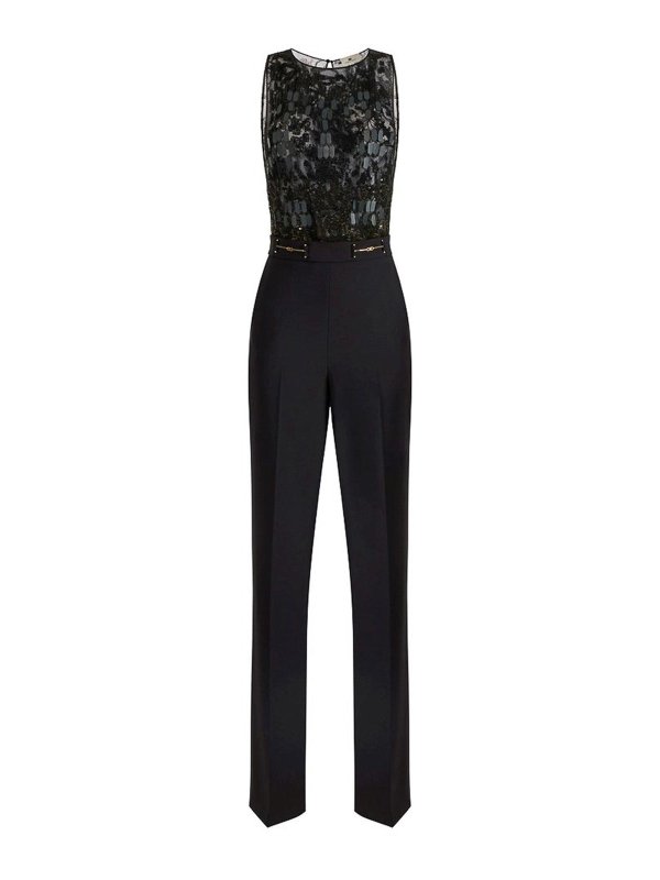 ELISABETTA FRANCHI: jumpsuits - Crpe Jumpsuit With Embroidery