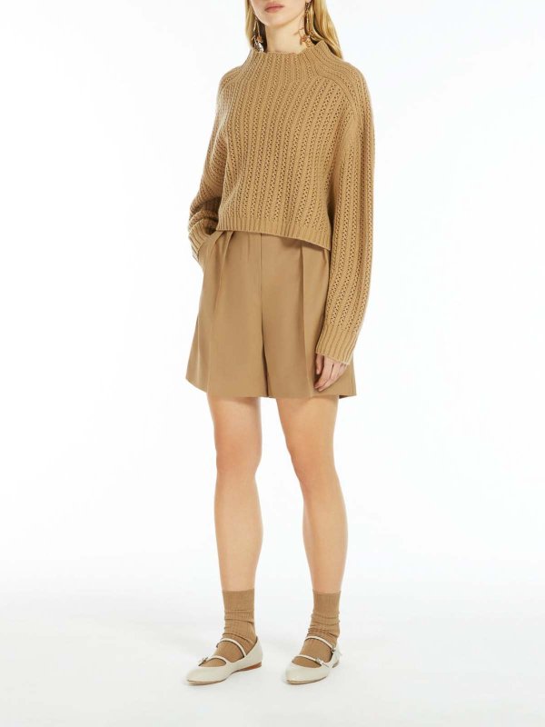 Max Mara: Strickpullover mit Rundhalsausschnitt online - Rundhalspullover - Camel