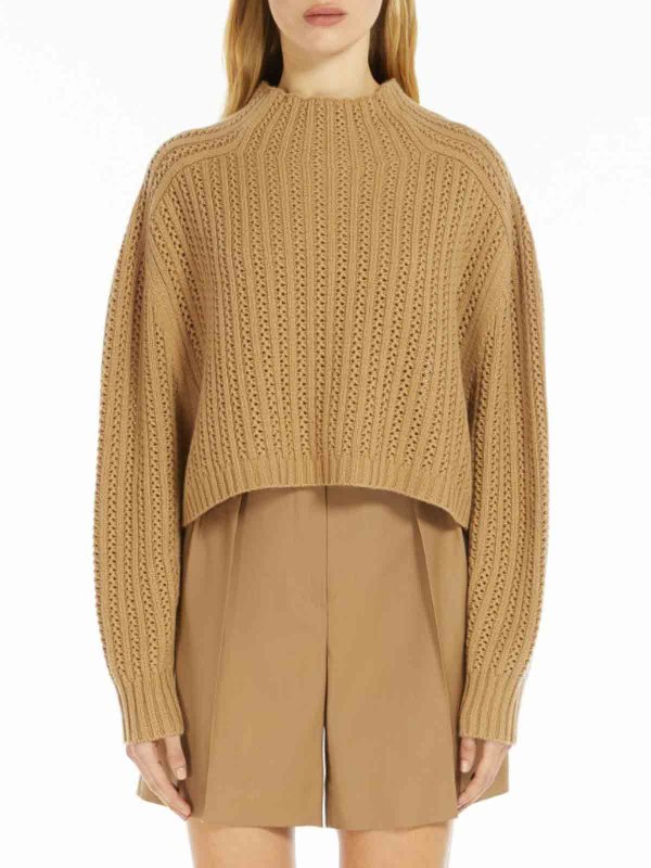 The Best Shops Max Mara: Strickpullover mit Rundhalsausschnitt - Rundhalspullover - Camel