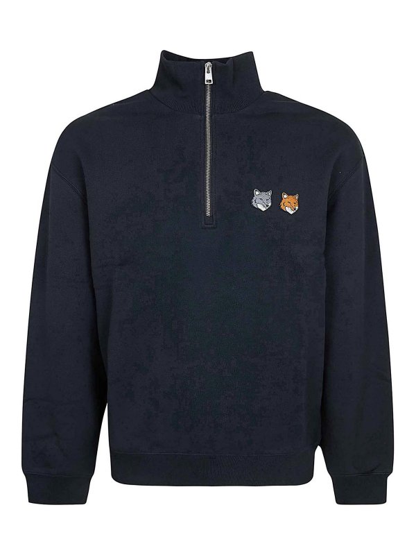 MAISON KITSUNÉ: Sweatshirts & Sweaters - Double Fox Head Half Zip Comfort Sweatshirt