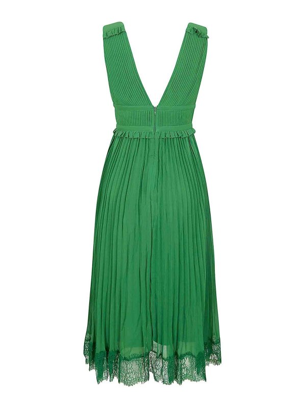 Self Portrait: knee length dresses online - Green Chiffon Midi Dress