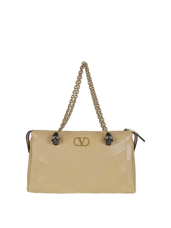 VALENTINO GARAVANI: totes bags - Medium Tote Growl Patchwork Nappa Panthea