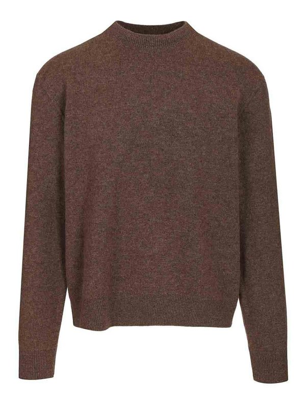 Acne Studios: Suéteres con cuello pico - Suéter Cuello Redondo - Marrón