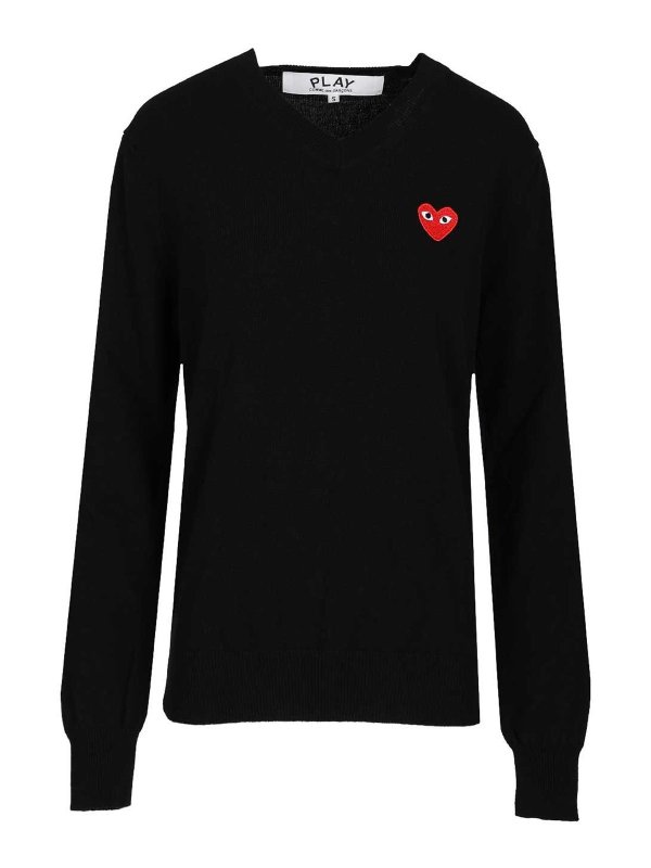 Comme des Garçons Play: Strickpullover mit Rundhalsausschnitt - Rundhalspullover - Schwarz
