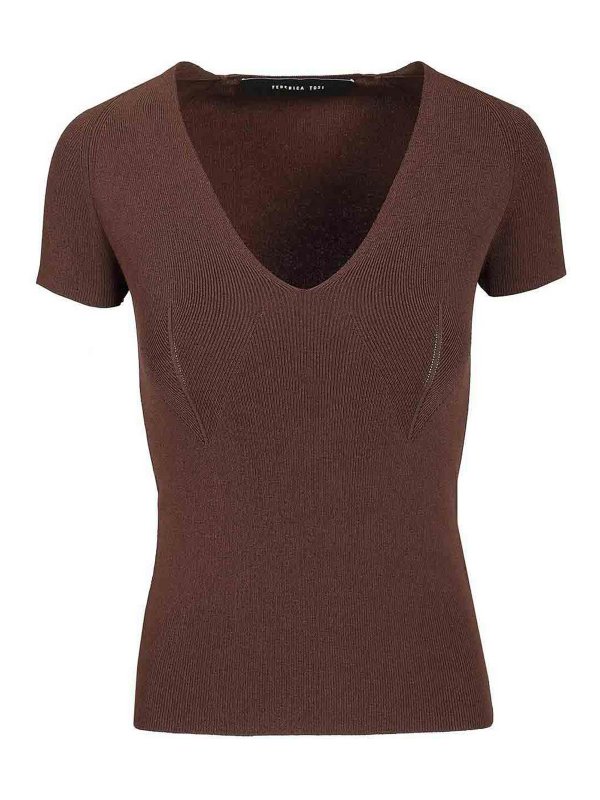 FEDERICA TOSI: Strickpullover mit V-Ausschnitt - V-Pullover - Braun