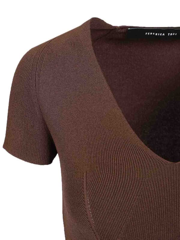 The Best Shops FEDERICA TOSI: Strickpullover mit V-Ausschnitt - V-Pullover - Braun