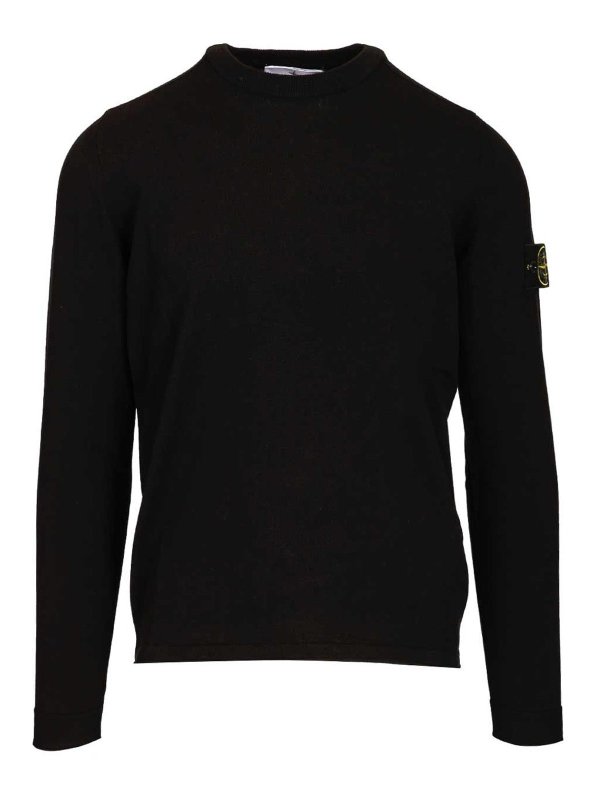 STONE ISLAND: Strickpullover mit Rundhalsausschnitt - Rundhalspullover - Schwarz