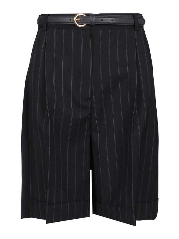 MAX MARA STUDIO: Trousers Shorts - Wide Pinstriped Wool Bermuda