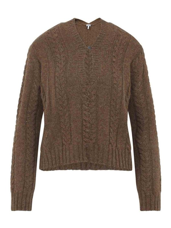 LOEWE: Suéteres con cuello pico - Suéter Cuello Redondo - Marrón