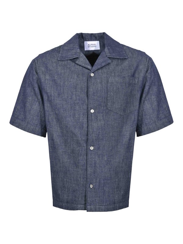 ALPHA STUDIO: shirts - Chambray Cotton Bowling Shirt