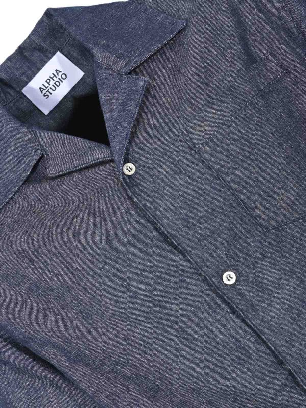 The Best Shops ALPHA STUDIO: shirts - Chambray Cotton Bowling Shirt