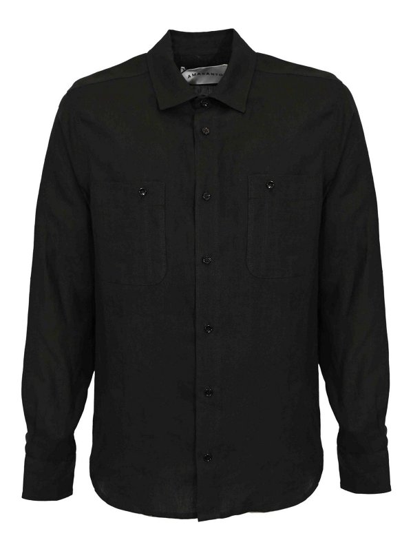 AMARANTO: camicie - Camicia Effetto Lino Nero