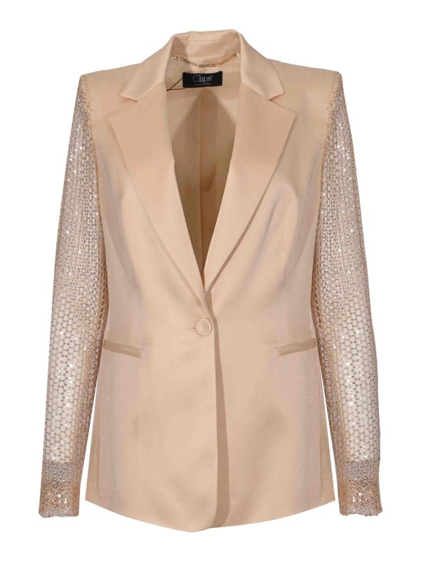 CLIPS: casual jackets - Crepe jacket with sequined mesh sleeves