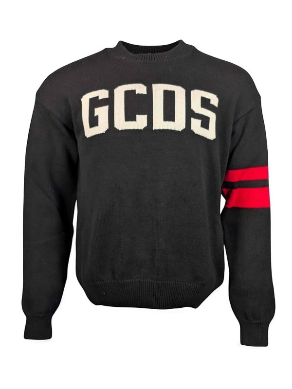 GCDS: Strickpullover mit Rundhalsausschnitt - Rundhalspullover - Schwarz