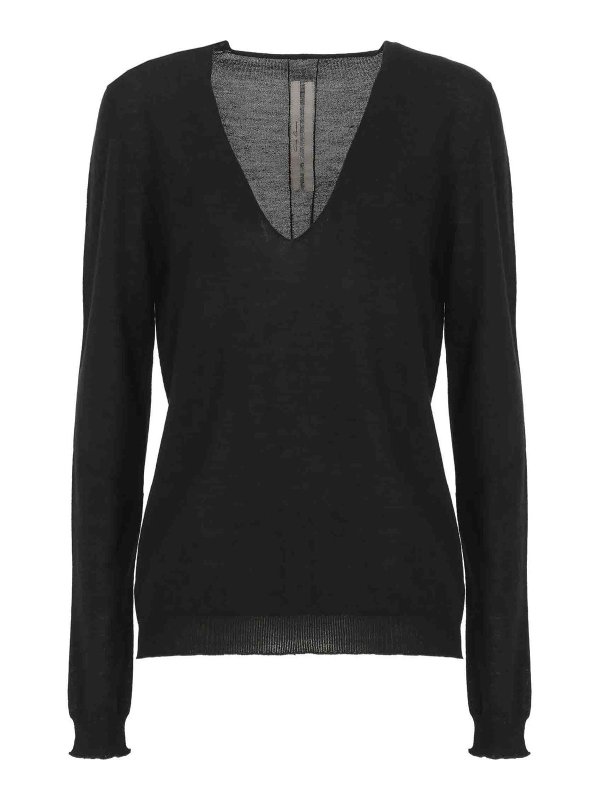 RICK OWENS: Strickpullover mit V-Ausschnitt - V-Pullover - Schwarz
