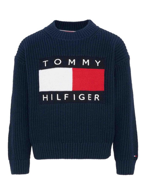 TOMMY HILFIGER: Strickpullover mit Rundhalsausschnitt - Rundhalspullover - Dunkelblau