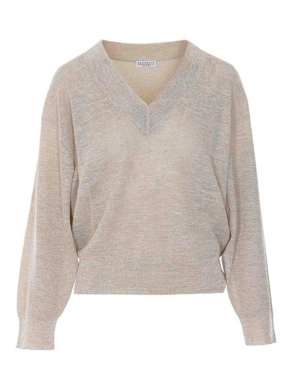 BRUNELLO CUCINELLI: Strickpullover mit Rundhalsausschnitt - Rundhalspullover - Beige